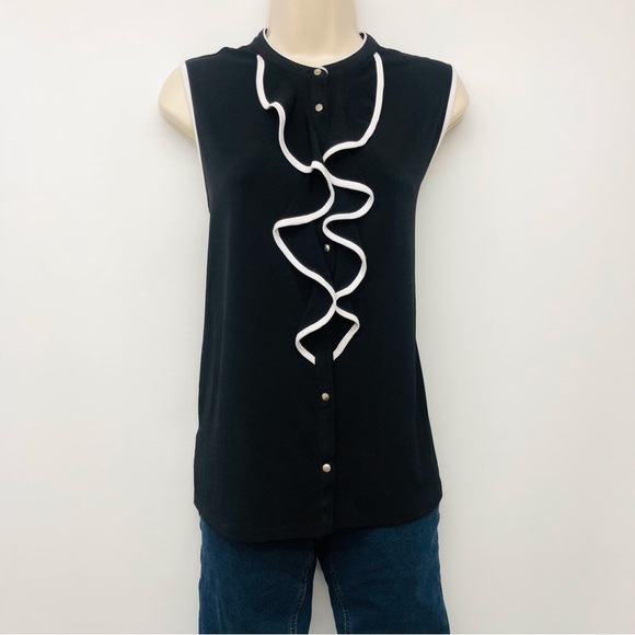 Carmen Marc Valvo Black Ruffle Front Top - Picture 12 of 16